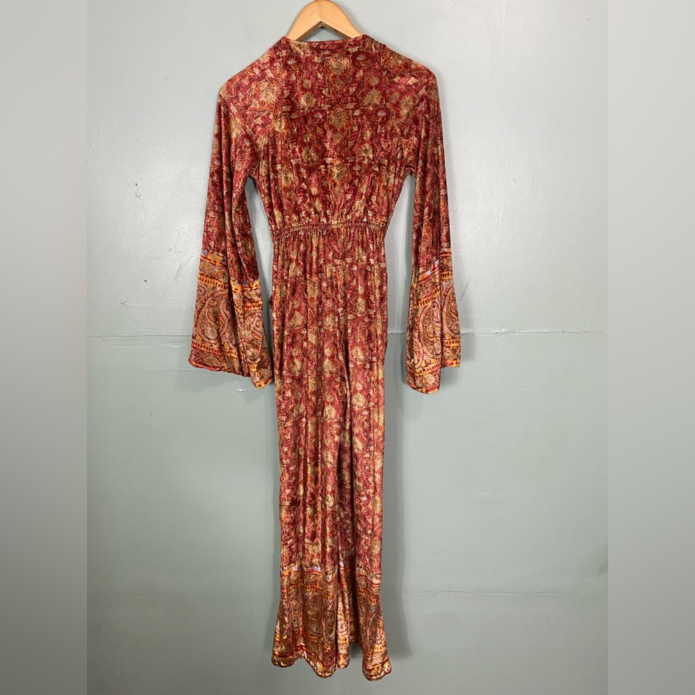 Free People Harper Velvet Paisley Jumpsuit Yellow Red Size XS - Picture 6 of 7